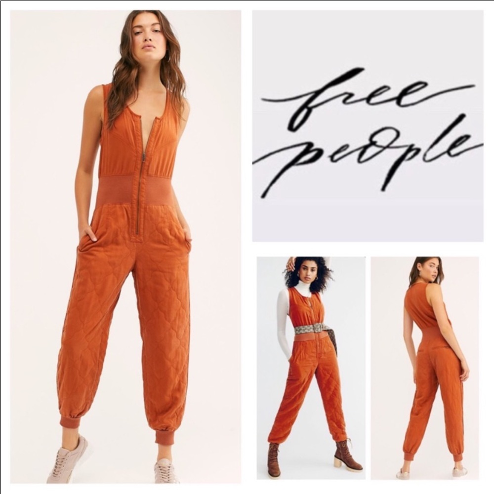 Free People “River Roads Jumpsuit” Burnt Rust Sz L